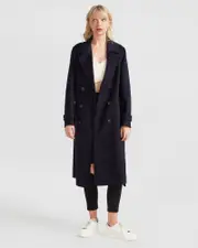 [Belle & Bloom] Front Runner Wool Blend Belted Coat - Navy