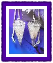 ORGONE CRYSTAL QUARTZ DOWSING PENDULUM, CRYSTAL PENDULUM WITH COPPER & POUCH