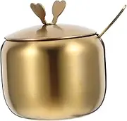 KOCKSHION Stainless Steel Seasoning Jar with Spoon Lid Salt Pepper Holder Sugar Spice Bowl Condiment Pot Storage Bottle for Kitchen