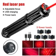 USB Rechargerable 650nm Red Laser Pointer Pen Visible Beam Dot Light & 5 Caps