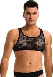 [sunshinelady] Men's Tank Top Mesh Lace Lingerie Top for Men Sissy Gay Men's Underwear Transparent Crop Vest Sleeveless Sexy Lingerie Undershirt Short Large Sizes S-XL