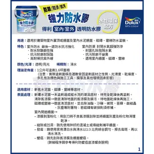 【Dulux得利】A795 強力防水膠 透明 亮光（1公升裝）