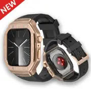 Luxury Alloy Case + TPU Strap for Apple Watch 45mm 44mm Stainless Steel Buckle B