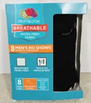 Fruit of the Loom No Show Men's Black Socks Breathable Micro-Mesh 8 Pair