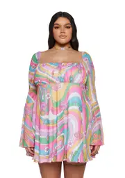 [Sugar Thrillz] Plus Technicolor Dreams Bell Sleeve Dress