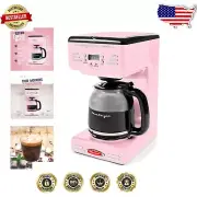 12-Cup Drip Coffee Maker in Pink with Keep Warm Function & Pause Serve Feature