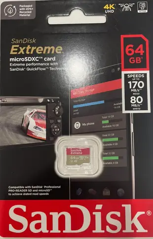 SanDisk 64GB 64G microSDXC Extreme【170MB/s】microSD U3 手機記憶卡