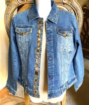 Designer Denim/Jean Jacket BERER COLLECTION Takako Sakon, Sequin & Rhinestones