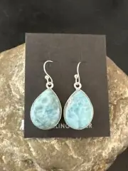 Womens Blue Larimar Navajo Sterling Silver Dangle Earrings 17291