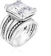 [JEAN RACHEL JEWELRY] 925 Sterling Silver Ring - Rope Bead with Octagon Cubic Zirconia Vintage Design - Hypoallergenic, Lead & Nickel Free - Artisan Handcrafted Statement Rings for Women