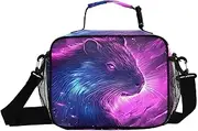 Neon Capybara Purple Insulated Lunch Box for Women Men - Ideal for Work, Picnics - Includes Adjustable Shoulder Strap