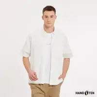 在飛比找momo購物網優惠-【Hang Ten】男裝-棉麻基本款素色休閑短袖襯衫(白)
