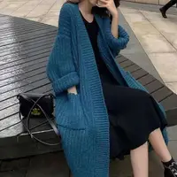 在飛比找momo購物網優惠-【RH】韓版悠閒無釦針織長外套(長版舒適針織長外套)