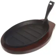 ISP-3 Cast Iron Steak Platter with Wood Underline and Gripper,Black,Medium