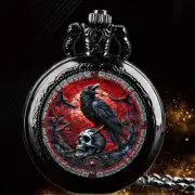 Charming Crow Pocket Watch Black Alloy Case with Quartz Movement