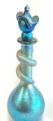 Blue Luster Perfume Bottle With Gold Wrap Design. Alcaraz Glass