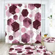 4Pcs Berry Shower Curtain Set - Marble Grain Geometric Bathroom Set with Rose...