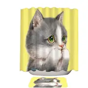 Cat Prints Adorable Grey Kitten over Yellow Shower Curtain