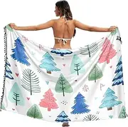 [RPLIFE] Christmas Trees Winter Sarong Wraps for Women, Fringe Skirt Swim Cover up for Summer Beach/pool, Large, Christmas Trees Winter, Medium