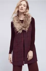 NWT Anthropologie Sanctuary Yannah Plaid Vest Tweed Faux Fur Collar Open XS