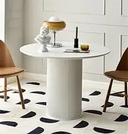 NIUYAO Modern White Round Marble Dining Table, 39.5" W Circular Tabletop with 1 Sturdy Pedestal for Dining Room Kitchen Leisure Coffee Table