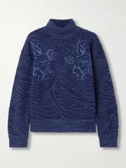 [Etro] Etro - Jacquard-knit Wool-blend Turtleneck Sweater - Navy - IT36 IT 36 Blue