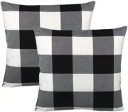 Pair 18 x 18 Black & White Buffalo Plaid Linen Pillow Covers ~ Farmhouse #D50