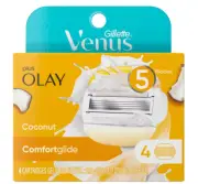 Gillette Venus ComfortGlide Olay Coconut Gel Bar Razor 5 Blades - 4 Cartridges