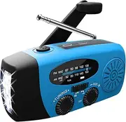 Emergency Radio Hand Crank Solar Weather Radio 1200mAh AM/FM/NOAA Emergency Weather Radio Portable Power Bank with Solar Charging & Hand Crank & Battery Operated LED Flashlight Cell Char-GTRH
