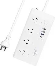 Jinvoo Power Strip 40W PD Surge Protector Type 1-C 1 USB C 3 USB 4 AC Output 5ft Extension Cable Flat Plug Small Office/Home Office and Hotel