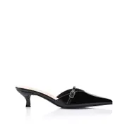 Lunar Point Toe Kitten Heels - Black Patent