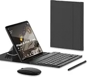 Jarttarn Wireless Keyboard and Mouse Compatible with Google Pixel 9 Pro Fold, Bluetooth Keyboard Wirelessly Connects with Leather Cover and Pen for Pixel 9 Pro Fold (Carbon Black)