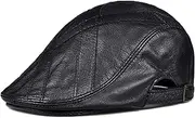 KJIASDFE Winter Hats,Leather Beret Sheepskin Flat Cap Keep Warm Adjustable Hat Winter 56-61cm for The Elderly Black