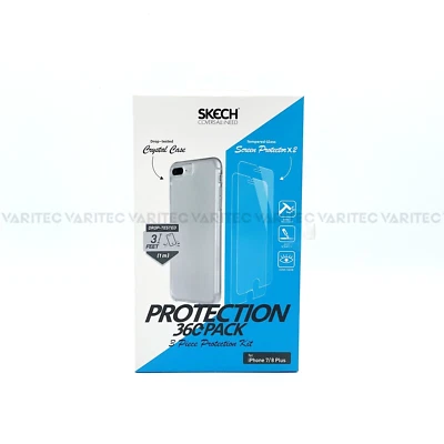 Skech 2x Glass Screen Protector + Clear Case Back Cover for iPhone 6+ 7+ 8+ Plus