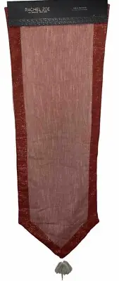 Red Woven Table Runner with Gold Metallic Accents Tassels NEW 16 X 90 Race Zoe
