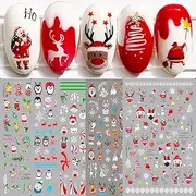 10 Sheets Christmas Nail Art Stickers Decals Self-Adhesive Pegatinas Uñas Holiday Kids Cute Red Xmas Snowflakes Tree Nail Supplies Nail Art Design Decoration Accessories