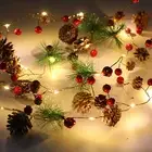 Xmas-TreeDecors Christmas Pine Cone Red Berry Garland LED String Lights Wreathח
