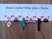 "CANADA" SET OF 6 HAND CRAFTED WINE GLASS CHARMS