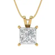 2.1ct Princess Cut Solitaire 14k Yellow Solid Gold Everyday Pendant + 16" chain