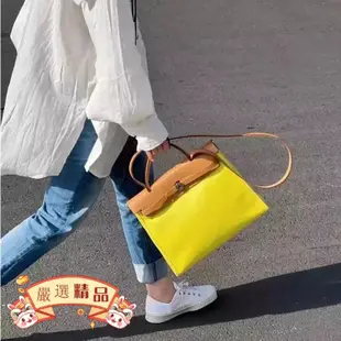 精品二手 HERMES（愛馬仕）Herbag31檸檬黃 銀扣 休閒實用手提側背包