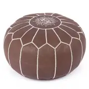 Genuine Leather Round Pouf Unstuffed - Moroccan Ottoman Footstool, Cover Brown