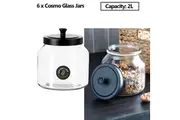 6 x 2L Glass Jar Kitchen Food Pantry Cookie Lolly Storage Container Black Lid