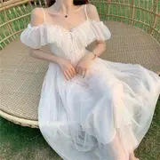 Off-Shoulder Lace Up Midi A-Line Dress White - L