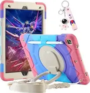 for iPad 9th/8th/7th Generation Case 10.2" (Case for iPad 9/8/ 7 Gen)，Shockproof Kids Cover with Rotating Stand/Pencil Holder/Shoulder Strap for iPad 10.2 Case 2021/2020/2019 Girls (Rainbow Pink)