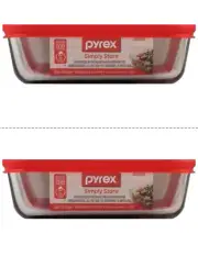 2 Pyrex 3-Cup Single Rectangular Food Storage Containers w/BPA-Free Red Lids NEW