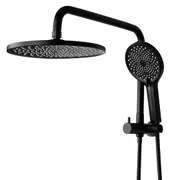Black Bath Round 10'' Rainfall Shower Head 3-Mode Handheld Set Gooseneck Arm Wall Rail Diverter WELS