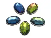 100 Rainbow AB Flatback Acrylic Faceted Oval Sewing Rhinestone Beads 11X16mm