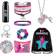 Kigeli Gymnastics Gifts for Girls Gymnastics Drawstring Bag Headband Bracelet Necklace Scrunchies Makeup Bag Vacuum Bottle Keychain 50 Pcs Waterproof Stickers Gymnastics Gymnast Party Favors, rope and