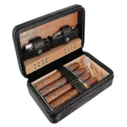 Leather Travel Cigar Humidor Case, Portable Cedar Wood,4 Cigars - SNNGV Brown