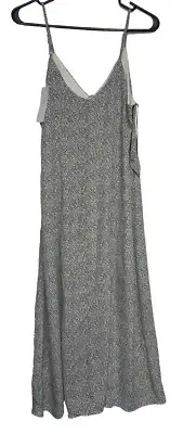 Sienna Sky Maxi Dress Womens Medium Black Dots Button Front Spagetti Straps